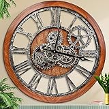 Große Wanduhr XXL Wanduhr Uhren für Wohnzimmer 60 cm ndustrial Steampunk Real Moving Gears Wanduhr für Wohnzimmer, Küche, Bauernhaus, Büro, Bar (Braun, 24 INCH)