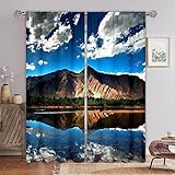 Blickdichte Vorhänge 280 X 180 cm (B X H) Blauer Himmel See Berglandschaft Wohnzimmer Blickdicht Gardinen Verdunkelungsvorhang Schlafzimmer Kinderzimmer Thermovorhang Digitaldruck 3D Ösenschal 2-Teil