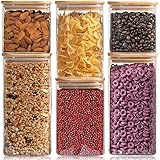 alouweekuky Vorratsdosen Glas 6er Set, 1500ml/1100ml/650ml Vorratsgläser mit Deckel Eckig, Glasbehälter Holzdeckel Luftdicht, Aufbewahrungsgläser Küche für Müsli, Bohnen, Cornflakes (6 Pack)