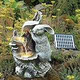 LNYXQX Wasserbrunnen im Freien Solar-LED-Brunnen-Kaninchen-Garten-Wasserspiel-Statuen-Gartendekoration im Freien