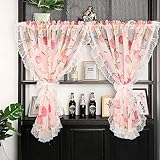 Kurzer Küchenvorhang, Vintage-Rüschen-Fenstervorhänge für Schlafzimmer, Küche, kurze Vorhänge, 1 Stück, halbe Vorhänge, staubdicht, Sichtschutz, halbdurchsichtige Vorhänge für Café/Tür/Schrank, 1