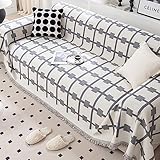 Homxi Sofa Überzug 3 Sitzer,180x380CM,Sofahusse Universel Quadratisches Muster Sofahusse Chenille Handtuch Sofa Grau Sofa Bezug