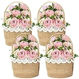 Hochzeitskorb Streukorb TAIZER 4PCS Hochzeit Streukörbchen Geflochtener Blumenkorb Jute Blumenkinder Korb Körbchen Geschenkkorb Schneespitze Blumenkorb Satin Spitze Bowknot Vintage Weiß Hochzeit Körbe