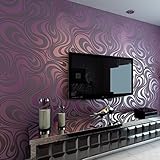 Europa HANMERO®Modern Abstrakt Mustertapete Curve Vergolden Wandbild Beflockung Streifen Violette Tapete 8,4m*0,7m für Fernseherhintergrund, Wohnzimmer, Schlafzimmer