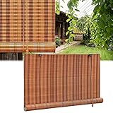 Natürlicher Bambus-Vorhang, Raffrollo, Pavillon-terrassenrollos, Sonnenschutz, Wärmedämmung, Atmungsaktiv, Küchen-Retro-verdunkelungs-fensterjalousien(Size:W:50CM*H:140CM,Color:BLAU)