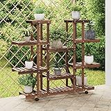 JUNZAI Blumenständer, Pflanzentreppe Outdoor, Blumentreppe Draußen, Pflanzenregal, Pflanzenständer, Balkon Möbel, Blumenregal, mit Rollen 110x25x115 cm Massivholz Tanne
