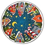 Hanse Home Christmas Village Kinderteppich Rund – Kinderzimmerteppich rutschfest Jungen & Mädchen Weicher Kurzflor Teppich Weihnachten für Kinderzimmer, Spielunterlage – Blau Bunt, 133cm