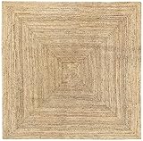 HAMID Jute Teppich Platz, Alhambra Teppich Handgewebt 100% Naturfaser de Jute, Wohnzimmer, Schlafzimmer, Flurteppich, Farbe Natur (200x200cm)