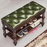 Premium Buttons Leather Storage Bench,Schuhbank aus massivem Holz im Eingangsbereich mit gepolstertem Sitzkissen,rustikale dekorative Möbel für Flur-Schuhregalbank-D 100x35x48cm(39