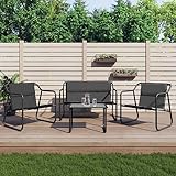 Tidyard 4-TLG. Gartensofa Gartenmöbel Set Garten-Sofagarnitur Garten-Lounge-Set mit Kissen Gartenlounge Sofa Terrassenmöbel Möbelsets Loungesofaset Sitzgarnitur Gartenset Anthrazit Stahl