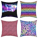 Leopard Kissenbezüge 50x50cm 4er Set Kissenbezüge Weich Bunt Safari Kissenbezug Dekor Kissenhülle für Wohnzimmer Sofakissen Couchkissen Galaxie Wolf Dekorative Dekokissen für Sofa Stuhl