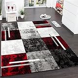 Paco Home Designer Teppich Modern mit Konturenschnitt Karo Muster Grau Schwarz Rot, Grösse:120x170 cm