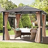 TOOLPORT Gartenpavillon 3x3 m wasserdicht ALU Deluxe Pavillon mit 4 Seitenteilen Partyzelt in Taupe lichtdurchlässiges PC Dach