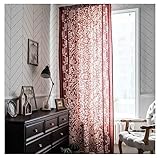 Homxi Gardinen Wohnzimmer Transparent 2er Set 2 x 150W x 240H cm,Vorhänge mit Tüll Rot Blumenmuster Vorhang für Haken