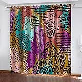 ARMOQ Blackout Vorhang für Kinderzimmer, Blaue künstlerische Leoparden-Zusammenfassung 137x280CM x 2 3D Digitaldruck, Vorhang, Blickdicht, perforierte Gardinen für Kinder Mustervorhang mit Ösen, 2er-
