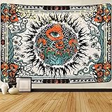 Yrendenge Pilz Wandteppich Brennende Sonne Wandtuch Hippie Augen Wandbehang Mandala Reben Tapestry Mond Wandteppiche Aesthetic für Schlafzimmer, 150 * 130cm（59 * 51 inch）