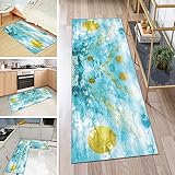 QQrunner Kücheläufer Waschbar Läufer Teppich Lang Flur rutschfest Blau 90x500cm Meterware Modern Teppichmatten Waschbar Korridor Wohnzimmer Schlafzimmer 40-120cm Breit, Anpassbare Größe