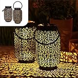 Gadgy Orientalische Laterne | 2 Stück | Solar Gartendeko für Außen | Led Solarlampe | Schwarz & Gold Metall | Marokkanische Dekolampen für Draußen