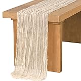 HESHIFENG. party & accessories Tischläufer Käsetuch Boho für Hochzeitsdeko,Käsetuch Tischläufer Gaze Beige, für Vintage Hochzeits,Geburtstage,Babyparty Tischdekoration (400_x_90_cm-1)