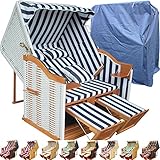 XINRO® Strandkorb XL 118cm cm breit blau-Weiss 2-Sitzer Volllieger Polyrattan Weiss