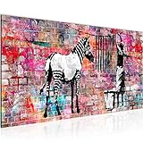 Runa Art Wandbild Banksy Washing Zebra 1 Teilig Modern Bild auf Vlies Leinwand Wohnzimmer Flur Street Art  Bunt 012912c