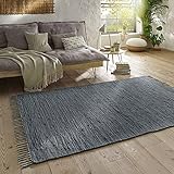 Taracarpet Handwebteppich Läufer Fleckerl Teppich Uni waschbar aus Baumwolle für Wohnzimmer und Küchenteppich 200x300 cm anthrazit