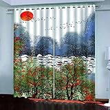 SATUSA Vorhang Blickdicht 3D Weißes Gebäude In Jiangnan Muster Ösenschal 2Er Set 280X260Cm Fenster Gardinen Mit Ösen Verdunkelungsvorhang Wohnzimmer Kinderzimmer Thermovorhang Schallschutz Vorhänge