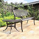 Gartenbank für den Außenbereich, 101,6 cm (40 Zoll) Terrassen-Gartenbank, Metall-Doppelsitz für den Außenbereich, Parkstuhl aus Aluminiumguss mit roséfarbenem Antik-Finish, dekorative Bronze-D