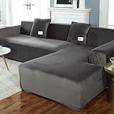 L-Förmige Sofabezug Samt Sofahusse L U Form Rechts Links Couchbezug Sofabezüge Für 1 2 3 4 Sitzer Elastische Couch Bezug Sofa Überzug Ecksofa Sofa Hussen Abdeckung ( Color : Grau , Size : 235-300cm )