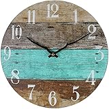 WONZOM Coastal Beach Spliced Wanduhr Nicht tickend Holz 12 Zoll Runde Holz Maserung Distressed Wanduhr Batteriebetriebene rustikale Wanddekoration für Wohnzimmer, Küche, Schlafzimmer, Büro