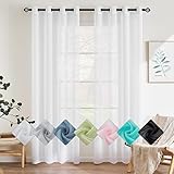 EMEMA 2er Set Sheer Voile Vorhang mit Ösen Transparente Gardine aus Voile Polyester Ösenschal Transparent Wohnzimmer Luftig Dekoschal für Schlafzimmer 140 X 225 cm (B x H) Weiß