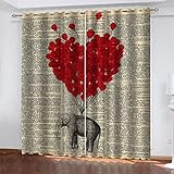 Hundnsney Vorhang Blickdicht Mit Ösen 2Er Set 3D Roter Ballonelefant Muster Verdunkelungsvorhang Schallschutz Vorhänge Kinderzimmer Junge Mädchen, Thermogardine Fensterdekoration 230X234cm (HxB)