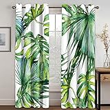 Vorhang Blickdicht 240X266cm (HxB) Verdunklungsvorhänge Mit Ösen Kälteschutz & Hitzeschutz 2Er Set, 3D Grüne Tropische Pflanzen Gardinen Kinderzimmer Junge Mädchen Schlafzimmer Fensterdekoration