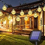 Lezonic Solar Lichterkette aussen, 50LED 23 ft 8 Modi Solar Kristallkugeln wasserdicht Außen/Innen Lichter Beleuchtung für Garten, Balkon, Bäume, Hochzeiten, Partys, Weihnachten (warmweiß)