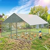 Ikodm Freilaufgehege Hühnerstall 3 x 4 x 2m mit Schloss,PVC-beschichtetes Schatten Dach,Verzinkter Stahlrahmen,für Hühnerkäfig Geflügelstall Vogelkäfig Kleintiere