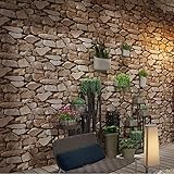 M MORCART Steintapete 3d Optik,Tapete Steinoptik Moderne Wanddeko Design PVC Stone Wallpaper Wandtapete Wand Dekoration Steintapete Steine Stein Mauer Steinoptik,0.53m*9.5m(Dunkel Braun)