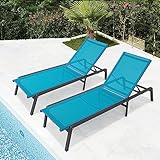 XIaoHESHop Außen Sun Tanning Chairs 2er Set, Aluminium Lounge Stühle mit 5 verstellbaren Positionen, Klappbare Chaise Lounge für Pool, Garten, Strand, Camping, Hinterhof