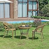 3 Stück Garten-Bistro-Set Rattan-Möbel-Set Outdoor Patio Möbel, Outdoor Conversation Tisch Stühle Set, mit 2/4 Stühle und Glas Couchtisch, für Garten Hof Balkon Poolside Onetableandtwochairs D