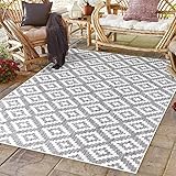 CC Teppich In-Outdoor Wetterfest - Grau-Weiß - 280x380cm -Modernes Design Raute-Gitter Wetterfeste Balkonteppiche - Indoor Wohnzimmerteppich Küchenläufer Badteppich