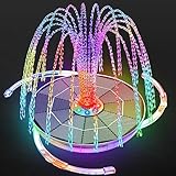AISITIN 6,5W LED Solar Springbrunnen mit Verstellbare Stützstange, Buntes Solar Teichpumpe Eingebauter Akku mit Doppelseitig LED Runden Solarbrunnen für Vogelbad,Gartenteich,DIY Wasserspiel