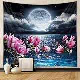 WeJimifa Wandteppich Wandbehang für Schlafzimmer, Natur, Mond, Landschaft, Wandteppich für Wohnzimmer, Wohnheim, Dekoration (Mond, 127 x 152 cm)