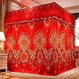 UNICOKA Roter romantischer 4-Eckpfosten mit luxuriösem Betthimmel, Vorhanghimmel 2-in-1 für Mädchen, Frauen, Erwachsene, Hochzeit, Schlafzimmer, Kinderzimmer, Bettdekoration (roter Betthimmel, voll)