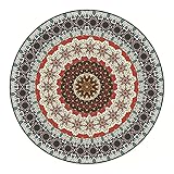 QQLADY Runder Wohnzimmerteppich, Vintage-Bohemian-Mandala-Druck, braun, ultraweich, Küchenteppich, großer Teppich im Freien, schmutzabweisender Teppich, Hängekorbmatte, Vintage, Durchmesser: 63 Zol