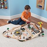 KidKraft 17805 Eisenbahnset Baustelle mit Aufbewahrungsbox Bucket Top Holzeisenbahn, Mehrfarbig