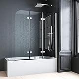 WOWINNE Duschwand für Badewanne 120x140cm Faltbar Duschwand Schwarz 3-teilig Duschabtrennungnaufsatz mit 6mm ESG Sicherheitsglas