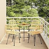 Festnight gartenmöbel Set 4 stühle mit Tisch Garten essgruppe Metall gartentisch Set mit 4 stühlen gartenstühle Metall wetterfest Balkon Stuhl Balkon Set 4 Personen 5-TLG Braun