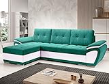 MODERNO Enzo Ecksofa mit Schlaffunktion Sofa Couch L-Form Schlafsofa mit Bettkasten Schlafcouch Wohnlandschaft Moderne Wohnzimmermöbel Eckcouch Steppsofa Türkis Weiß