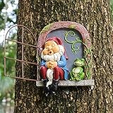 Meyas Gartenstatuen Schlafender Gnom, Baumskulptur Gartendekoration Ornamente im Freien, Gartenzwerg-Statuen Elf aus der Tür Baum Hugger, lustige Harz-Gnom-Statuen Figuren Halloween