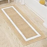 Famibay Badematte rutschfest Badezimmerteppich Wasserabsorbierend Badteppich Waschbar Badvorleger Mikrofaser Badematten & Badteppiche Lang Teppich Läufer für Badezimmer Waschküche(Beige,50x140cm)