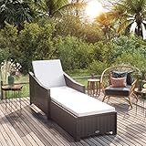 Festnight Polyrattan Sonnenliege Outdoor Liege Gartenliege mit Auflage für Balkon, Garten, Terrasse, Innen- und Außen, Verstellbar Rücklehne Relaxliege Liegestuhl Cremeweiß